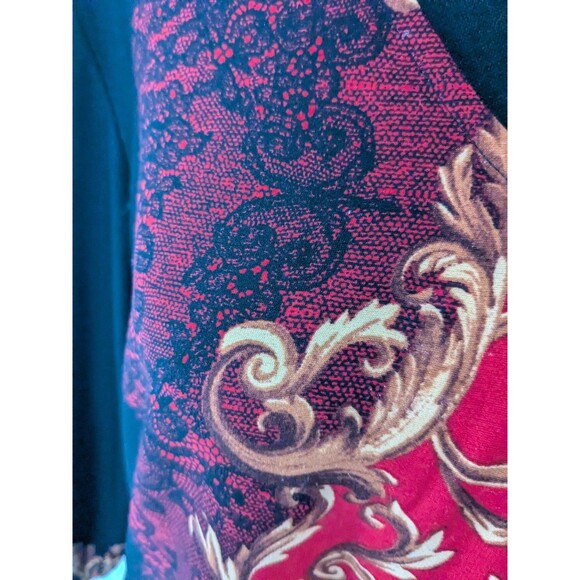 Susan Graver Tunic Top Womens M Red Black Gold Damask Print Glamcore Maximalist - Picture 6 of 11